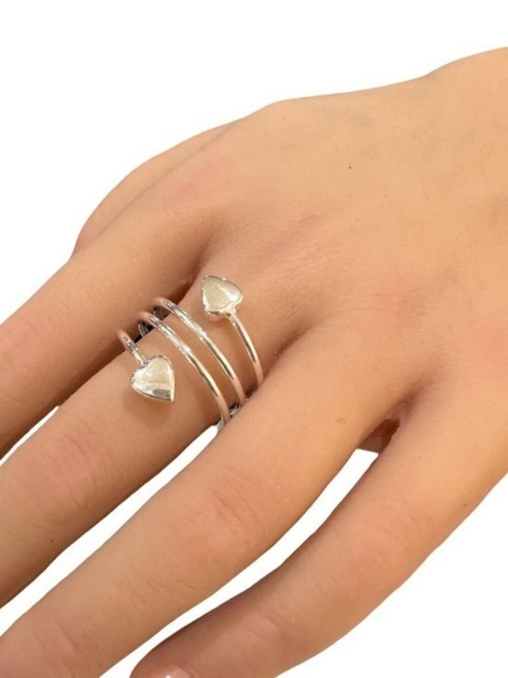 Spiral Ring Magnetic Therapy Silver Tone Heart Detail Size 8.5